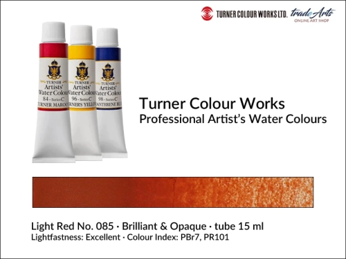 Turner Artists Watercolour Light Red 085 15 ml, Turner Artists Watercolour farba akwarelowa Light Red 085 tuba 15 ml, farba akwarelowa Light Red 085 Turner Artists Watercolour, farby akwarelowe Turner, akwarele Turner Artists, akwarela,