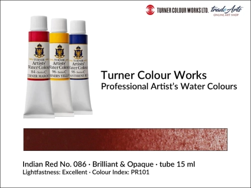 Turner Artists Watercolour Indian Red 086 15 ml, Turner Artists Watercolour farba akwarelowa Indian Red 086 tuba 15 ml, farba akwarelowa Indian Red 086 Turner Artists Watercolour, farby akwarelowe Turner, akwarele Turner Artists, akwarela,