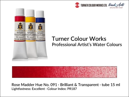 Turner Artists Watercolour Rose Madder Hue 091 15 ml, Turner Artists Watercolour farba akwarelowa Rose Madder Hue 091 tuba 15 ml, farba akwarelowa Rose Madder Hue 091Turner Artists Watercolour, farby akwarelowe Turner, akwarele Turner Artists, akwarela,