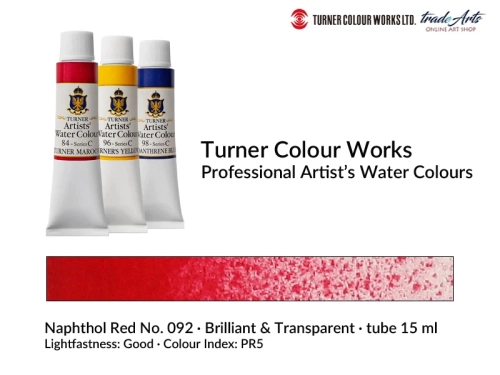 Turner Artists Watercolour Naphthol Red 092 15 ml, Turner Artists Watercolour farba akwarelowa Naphthol Red 092 tuba 15 ml, farba akwarelowa Naphthol Red 092 Turner Artists Watercolour, farby akwarelowe Turner, akwarele Turner Artists, akwarela,