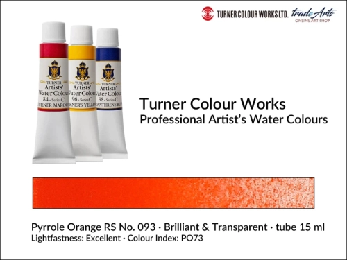 Turner Artists Watercolour Pyrole Orange RS 093 15 ml, Turner Artists Watercolour farba akwarelowa Pyrole Orange RS 093 tuba 15 ml, farba akwarelowa Pyrole Orange RS 093 Turner Artists Watercolour, farby akwarelowe Turner, akwarele Turner Artists,