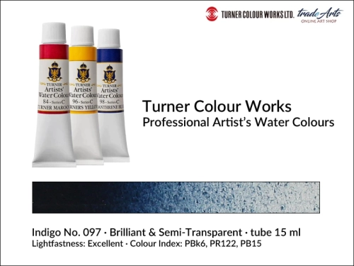 Turner Artists Watercolour Indigo 097 15 ml, Turner Artists Watercolour farba akwarelowa Indigo 097 tuba 15 ml, farba akwarelowa Indigo 097 Turner Artists Watercolour, farby akwarelowe Turner, akwarele Turner Artists, akwarela,