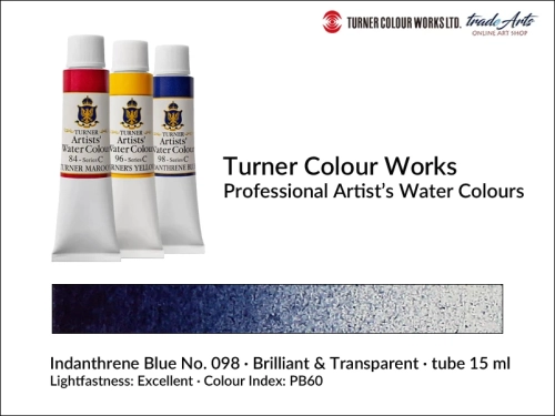 Turner Artists Watercolour Indanthrene Blue 098 15 ml, Turner Artists Watercolour farba akwarelowa Indanthrene Blue 098 tuba 15 ml, farba akwarelowa Indigo 097 Turner Artists Watercolour, farby akwarelowe Turner, akwarele Turner Artists, akwarela,