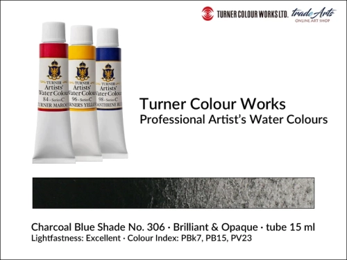 Turner Artists Watercolour Charcoal BS 306 15 ml, Turner Artists Watercolour farba akwarelowa Charcoal Blue Shade 306 tuba 15 ml, farba akwarelowa Charcoal BS 306 Turner Artists Watercolour, farby akwarelowe Turner, akwarele Turner Artists, akwarela,