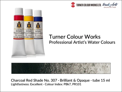 Turner Artists Watercolour Charcoal Red Shade 307 15 ml, Turner Artists Watercolour farba akwarelowa Charcoal Red Shade 307 tuba 15 ml, farba akwarelowa Charcoal RS 307 Turner Artists Watercolour, farby akwarelowe Turner, akwarele Turner Artists,