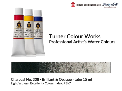 Turner Artists Watercolour Charcoal 308 15 ml, Turner Artists Watercolour farba akwarelowa Charcoal 308 tuba 15 ml, farba akwarelowa Charcoal 308 Turner Artists Watercolour, farby akwarelowe Turner, akwarele Turner Artists, akwarela,