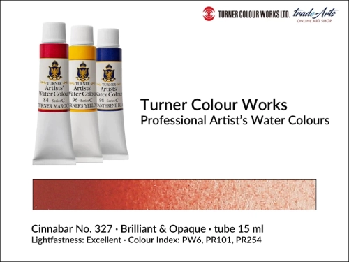 Turner Artists Watercolour Cinnabar 327 15 ml, Turner Artists Watercolour farba akwarelowa Cinnabar 327 tuba 15 ml, farba akwarelowa Cinnabar 327 Turner Artists Watercolour, farby akwarelowe Turner, akwarele Turner Artists, akwarela,
