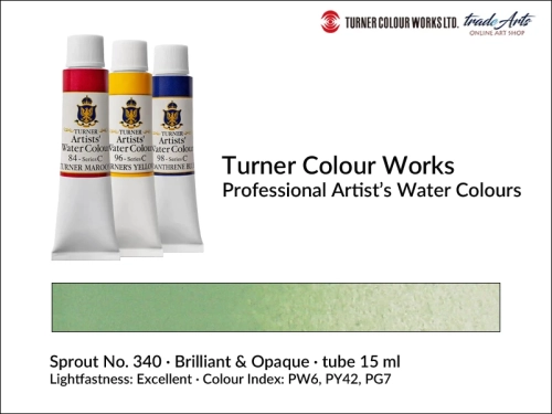 Turner Artists Watercolour Sprout 340 15 ml, Turner Artists Watercolour farba akwarelowa Sprout 340 tuba 15 ml, farba akwarelowa Sprout 340 Turner Artists Watercolour, farby akwarelowe Turner, akwarele Turner Artists, akwarela,