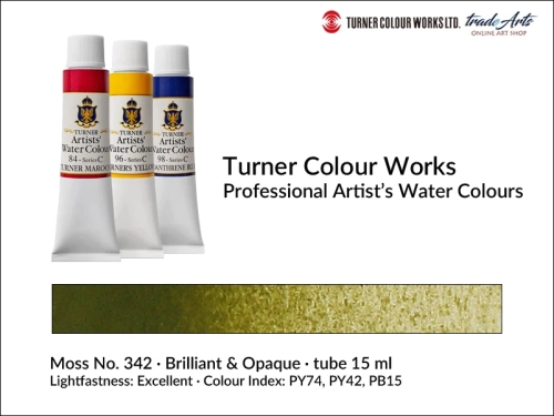 Turner Artists Watercolour Moss 342 15 ml, Turner Artists Watercolour farba akwarelowa Moss 342 tuba 15 ml, farba akwarelowa Moss 342 Turner Artists Watercolour, farby akwarelowe Turner, akwarele Turner Artists, akwarela,