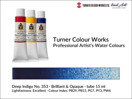 Turner Artists Watercolour Deep Indigo 353 15 ml, Turner Artists Watercolour farba akwarelowa Deep Indigo 353 tuba 15 ml, farba akwarelowa Deep Indigo 353 Turner Artists Watercolour, farby akwarelowe Turner, akwarele Turner Artists, akwarela,