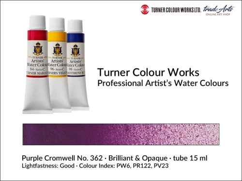 Turner Artists Watercolour Purple Cromwell 362 15 ml, Turner Artists Watercolour farba akwarelowa Purple Cromwell 362 tuba 15 ml, farba akwarelowa Purple Cromwell 362 Turner Artists Watercolour, farby akwarelowe Turner, akwarele Turner Artists, akwarela,