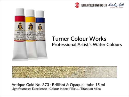Turner Artists Watercolour Antique Gold 373 15 ml, Turner Artists Watercolour farba akwarelowa Antique Gold 373 tuba 15 ml, farba akwarelowa Antique Gold 373 Turner Artists Watercolour, farby akwarelowe Turner, akwarele Turner Artists, akwarela,