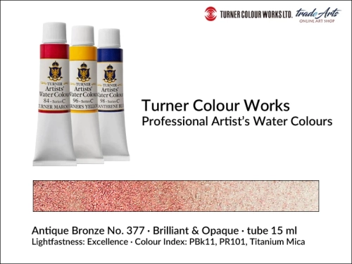 Turner Artists Watercolour Antique Bronze 377 15 ml, Turner Artists Watercolour farba akwarelowa Antique Bronze 377 tuba 15 ml, farba akwarelowa Antique Bronze 377 Turner Artists Watercolour, farby akwarelowe Turner, akwarele Turner Artists, akwarela,