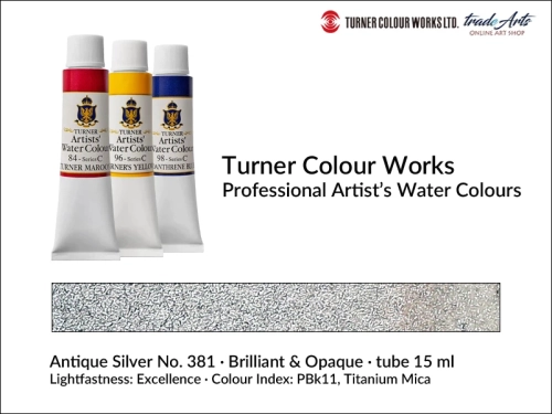Turner Artists Watercolour Antique Silver 381 15 ml, Turner Artists Watercolour farba akwarelowa Antique Silver 381 tuba 15 ml, farba akwarelowa Antique Silver 381 Turner Artists Watercolour, farby akwarelowe Turner, akwarele Turner Artists, akwarela,