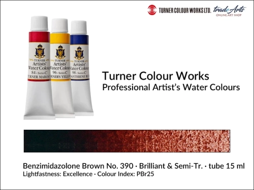 Turner Artists Watercolour Benzimidazolone Brown 390 15 ml, Turner Artists Watercolour farba akwarelowa Benzimidazolone Brown 390 tuba 15 ml, farba akwarelowa Antique Silver 381 Turner Artists Watercolour, farby akwarelowe Turner, akwarele,