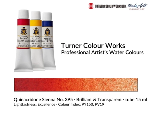 Turner Artists Watercolour Quinacridone Sienna 395 15 ml, Turner Artists Watercolour farba akwarelowa Quinacridone Sienna 395 tuba 15 ml, farba akwarelowa Quinacridone Sienna 395 Turner Artists Watercolour, farby akwarelowe Turner, akwarele Turner,