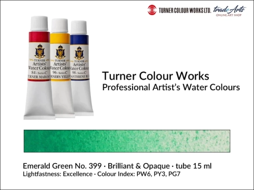 Turner Artists Watercolour Emerald Green 399 15 ml, Turner Artists Watercolour farba akwarelowa Emerald Green 399 tuba 15 ml, farba akwarelowa Emerald Green 399 Turner Artists Watercolour, farby akwarelowe Turner, akwarele Turner Artists, akwarela,