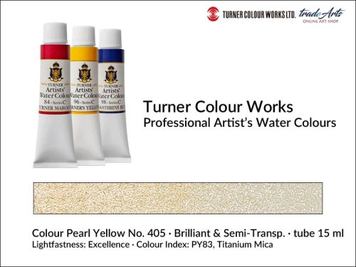 Turner Artists Watercolour Pearl Yellow 405 15 ml, Turner Artists Watercolour farba akwarelowa Pearl Yellow 405 tuba 15 ml, farba akwarelowa Pearl Yellow 405 Turner Artists Watercolour, farby akwarelowe Turner, akwarele Turner Artists, akwarela,
