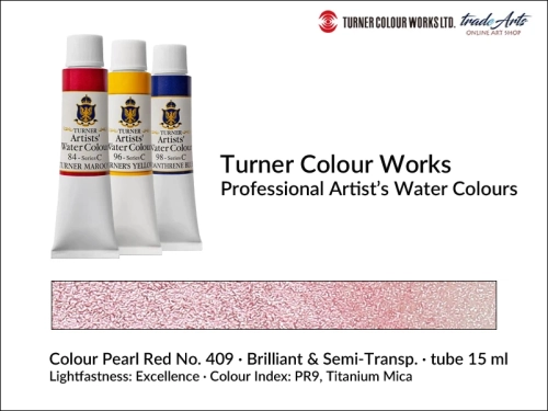 Turner Artists Watercolour Pearl Red 409 15 ml, Turner Artists Watercolour farba akwarelowa Pearl Red 409 tuba 15 ml, farba akwarelowa Pearl Red 409 Turner Artists Watercolour, farby akwarelowe Turner, akwarele Turner Artists, akwarela,