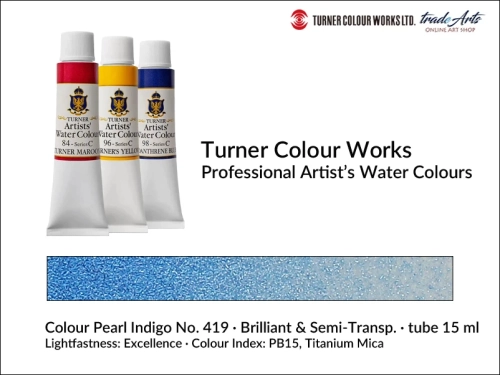 Turner Artists Watercolour Pearl Indigo 419 15 ml, Turner Artists Watercolour farba akwarelowa Pearl Indigo 419 tuba 15 ml, farba akwarelowa Pearl Indigo 419 Turner Artists Watercolour, farby akwarelowe Turner, akwarele Turner Artists, akwarela,