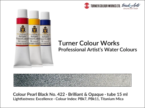 Turner Artists Watercolour Pearl Black 422 15 ml, Turner Artists Watercolour farba akwarelowa Pearl Black 422 tuba 15 ml, farba akwarelowa Pearl Black 422 Turner Artists Watercolour, farby akwarelowe Turner, akwarele Turner Artists, akwarela,