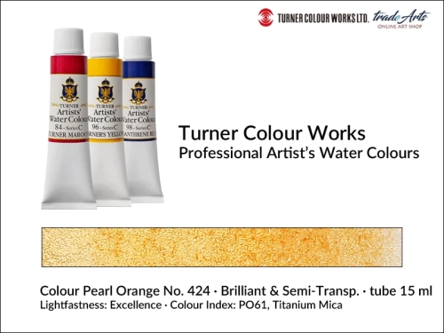 Turner Artists Watercolour Pearl Orange 424 15 ml, Turner Artists Watercolour farba akwarelowa Pearl Orange 424 tuba 15 ml, farba akwarelowa Pearl Orange 424 Turner Artists Watercolour, farby akwarelowe Turner, akwarele Turner Artists, akwarela,