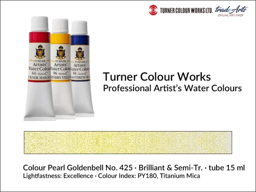 Turner Artists Watercolour Pearl Goldenbell 425 15 ml, Turner Artists Watercolour farba akwarelowa Pearl Goldenbell 425 tuba 15 ml, farba akwarelowa Pearl Goldenbell 425 Turner Artists Watercolour, farby akwarelowe Turner, akwarele Turner Artists,