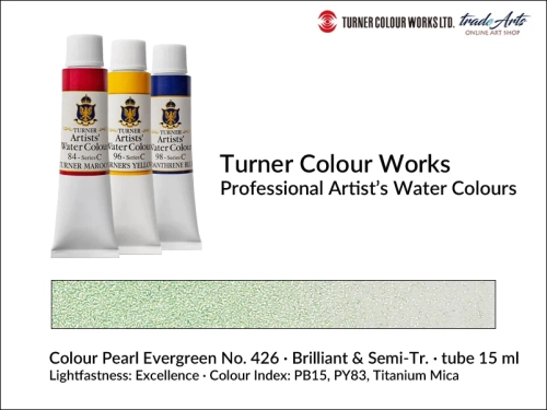 Turner Artists Watercolour Pearl Evergreen 426 15 ml, Turner Artists Watercolour farba akwarelowa Pearl Evergreen 426 tuba 15 ml, farba akwarelowa Pearl Evergreen 426 Turner Artists Watercolour, farby akwarelowe Turner, akwarele Turner Artists,