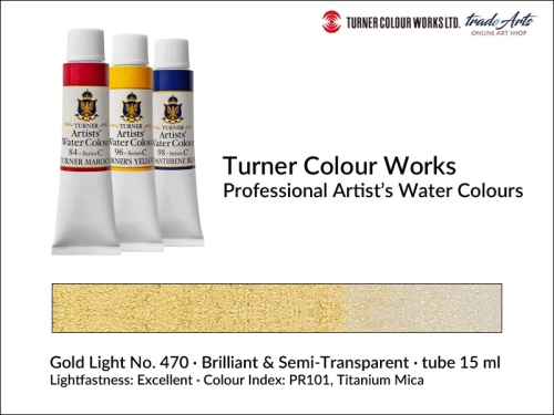 Turner Artists Watercolour Gold Light 470 15 ml, Turner Artists Watercolour farba akwarelowa Gold Light 470 tuba 15 ml, farba akwarelowa Gold Light 470 Turner Artists Watercolour, farby akwarelowe Turner, akwarele Turner Artists,