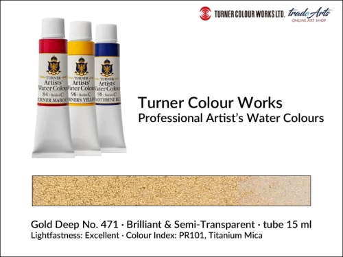 Turner Artists Watercolour Gold Deep 471 15 ml, Turner Artists Watercolour farba akwarelowa Gold Deep 471 tuba 15 ml, farba akwarelowa Gold Deep 471 Turner Artists Watercolour, farby akwarelowe Turner, akwarele Turner Artists,
