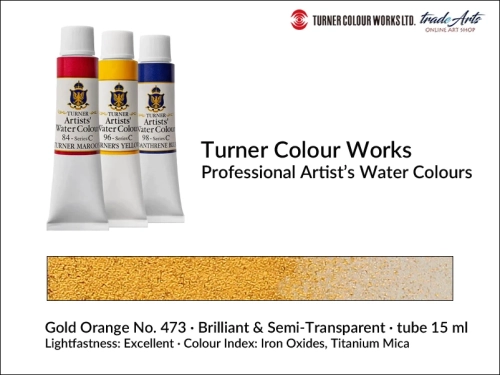 Turner Artists Watercolour Gold Orange 473 15 ml, Turner Artists Watercolour farba akwarelowa Gold Orange 473 tuba 15 ml, farba akwarelowa Gold Orange 473 Turner Artists Watercolour, farby akwarelowe Turner, akwarele Turner Artists,