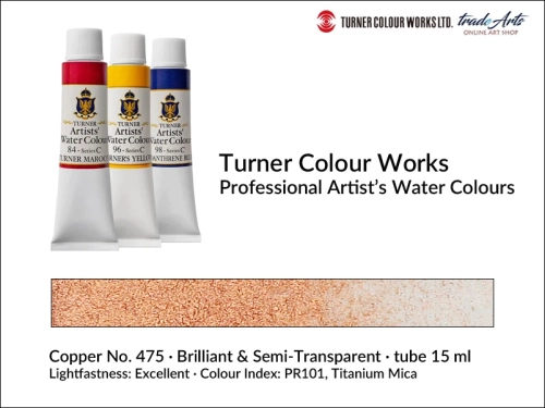 Turner Artists Watercolour Copper 475 15 ml, Turner Artists Watercolour farba akwarelowa Copper 475 tuba 15 ml, farba akwarelowa Copper 475 Turner Artists Watercolour, farby akwarelowe Turner, akwarele Turner Artists,