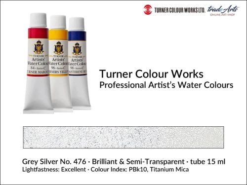 Turner Artists Watercolour Grey Silver 476 15 ml, Turner Artists Watercolour farba akwarelowa Grey Silver 476 tuba 15 ml, farba akwarelowa Grey Silver 476 Turner Artists Watercolour, farby akwarelowe Turner, akwarele Turner Artists,