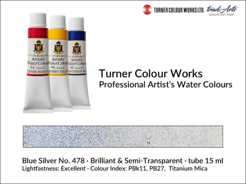Turner Artists Watercolour Blue Silver 478 15 ml, Turner Artists Watercolour farba akwarelowa Blue Silver 478 tuba 15 ml, farba akwarelowa Blue Silver 478 Turner Artists Watercolour, farby akwarelowe Turner, akwarele Turner Artists,