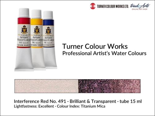 Turner Artists Watercolour Interference Red 491 15 ml, Turner Artists Watercolour farba akwarelowa Interference Red 491 tuba 15 ml, farba akwarelowa Interference Red 491 Turner Artists Watercolour, farby akwarelowe Turner, akwarele Turner Artists,