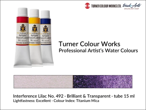 Turner Artists Watercolour Interference Lilac 492 15 ml, Turner Artists Watercolour farba akwarelowa Interference Lilac 492 tuba 15 ml, farba akwarelowa Interference Lilac 492 Turner Artists Watercolour, farby akwarelowe Turner, akwarele Turner Artists,