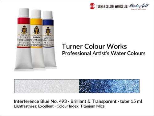 Turner Artists Watercolour Interference Blue 493 15 ml, Turner Artists Watercolour farba akwarelowa Interference Blue 493 tuba 15 ml, farba akwarelowa Interference Blue 493 Turner Artists Watercolour, farby akwarelowe Turner, akwarele Turner Artists,