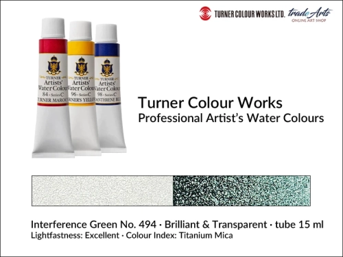 Turner Artists Watercolour Interference Green 494 15 ml, Turner Artists Watercolour farba akwarelowa Interference Green 494 tuba 15 ml, farba akwarelowa Interference Green 494 Turner Artists Watercolour, farby akwarelowe Turner, akwarele Turner Artists,