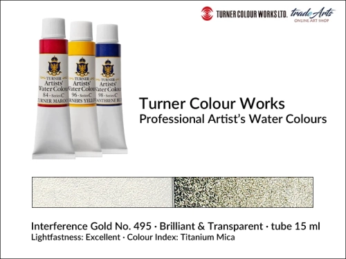 Turner Artists Watercolour Interference Gold 495 15 ml, Turner Artists Watercolour farba akwarelowa Interference Gold 495 tuba 15 ml, farba akwarelowa Interference Gold 495 Turner Artists Watercolour, farby akwarelowe Turner, akwarele Turner Artists,