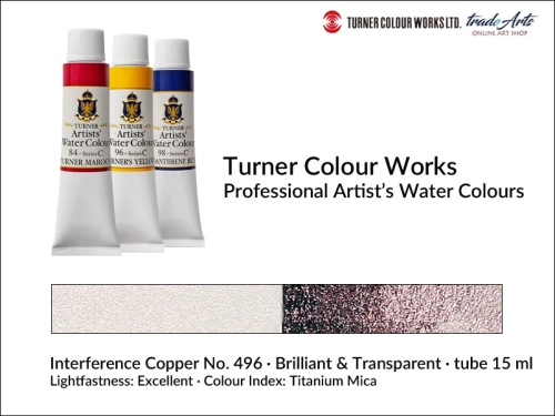 Turner Artists Watercolour Interference Copper 496 15 ml, Turner Artists Watercolour farba akwarelowa Interference Copper 496 tuba 15 ml, farba akwarelowa Interference Copper 496 Turner Artists Watercolour, farby akwarelowe Turner, akwarele Turner,