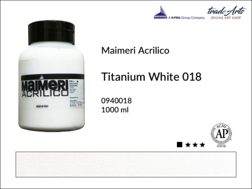 Farba akrylowa 1000 ml Maimeri Acrilico, Maimeri Acrilico - farba akrylowa 1000 ml, farby akrylowe 1000 ml, farby akrylowe, farba, akryle, Maimeri Acrilico Titanium White 018 opak. 1000 ml, tradearts,