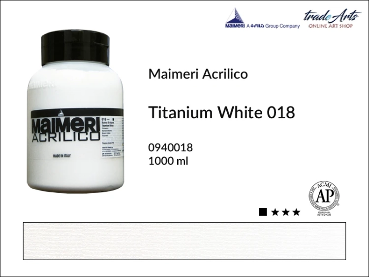 Farba akrylowa 1000 ml Maimeri Acrilico, Maimeri Acrilico - farba akrylowa 1000 ml, farby akrylowe 1000 ml, farby akrylowe, farba, akryle, Maimeri Acrilico Titanium White 018 opak. 1000 ml, tradearts,