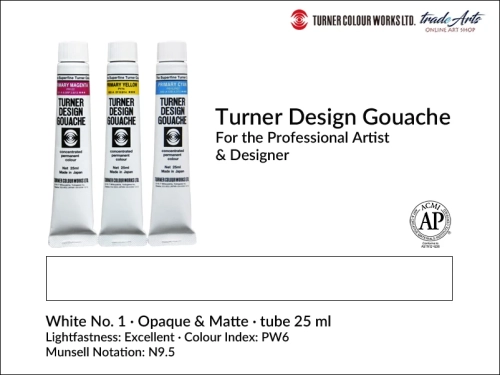 Turner Design Gouache White 1 tube 25 ml, farba gwaszowa Turner Design Gouache White 1 tuba 25 ml, farby gwaszowe profesjonalne Design Gouache Turner tuby 25 ml, farby gwaszowe, gwasze, Turner Gouache Design,