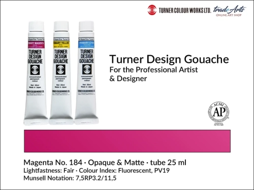 Turner Design Gouache Magenta 184 tube 25 ml, farba gwaszowa Turner Design Gouache Magenta 184 tuba 25 ml, farby gwaszowe profesjonalne Design Gouache Turner tuby 25 ml, farby gwaszowe, gwasze, Turner Design Gouache,