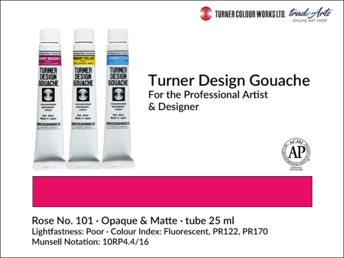 Turner Design Gouache Rose 101 tube 25 ml, farba gwaszowa Turner Design Gouache Rose 101 tuba 25 ml, farby gwaszowe profesjonalne Design Gouache Turner tuby 25 ml, farby gwaszowe, gwasze, Turner Design Gouache,