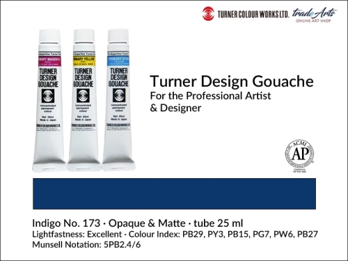 Turner Design Gouache Indigo 173 tube 25 ml, farba gwaszowa Turner Design Gouache Indigo 173 tuba 25 ml, farby gwaszowe profesjonalne Design Gouache Turner tuby 25 ml, farby gwaszowe, gwasze, Turner Design Gouache,