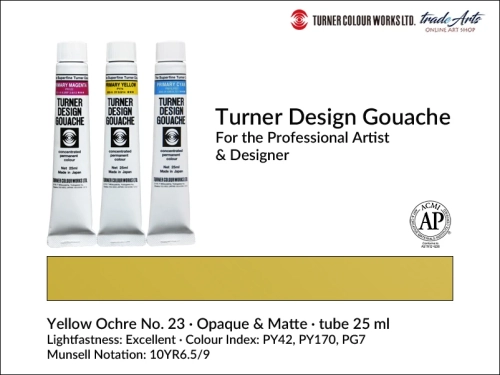 Turner Design Gouache Yellow Ochre 26 tube 25 ml, farba gwaszowa Turner Design Gouache Yellow Ochre 26 tuba 25 ml, farby gwaszowe profesjonalne Design Gouache Turner tuby 25 ml, farby gwaszowe, gwasze, Turner Gouache Design,
