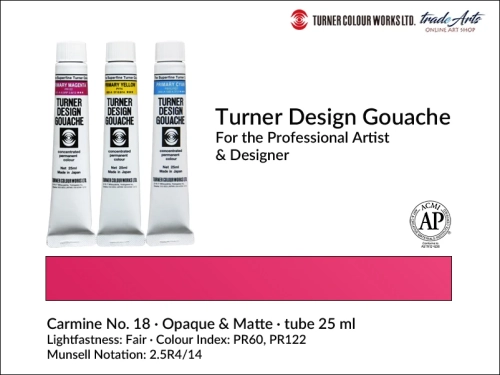 Turner Design Gouache Carmine Red 18 tube 25 ml, farba gwaszowa Turner Design Gouache Carmine Red 18 tuba 25 ml, farby gwaszowe profesjonalne Design Gouache Turner tuby 25 ml, farby gwaszowe, gwasze, Turner Gouache Design,