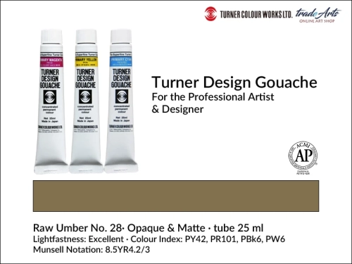 Turner Design Gouache Raw Umber 28 tube 25 ml, farba gwaszowa Turner Design Gouache Raw Umber 28 tuba 25 ml, farby gwaszowe profesjonalne Design Gouache Turner tuby 25 ml, farby gwaszowe, gwasze, Turner Gouache Design,