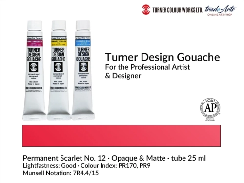 Turner Design Gouache Permanent Scarlet 12 tube 25 ml, farba gwaszowa Turner Design Gouache Permanent Scarlet 12 tuba 25 ml, farby gwaszowe profesjonalne Design Gouache Turner tuby 25 ml, farby gwaszowe, gwasze, Turner Gouache Design,